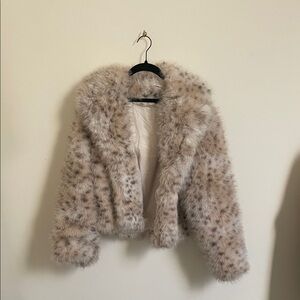 Fate Spotted Faux Fur Teddy Jacket - Cream and Brown